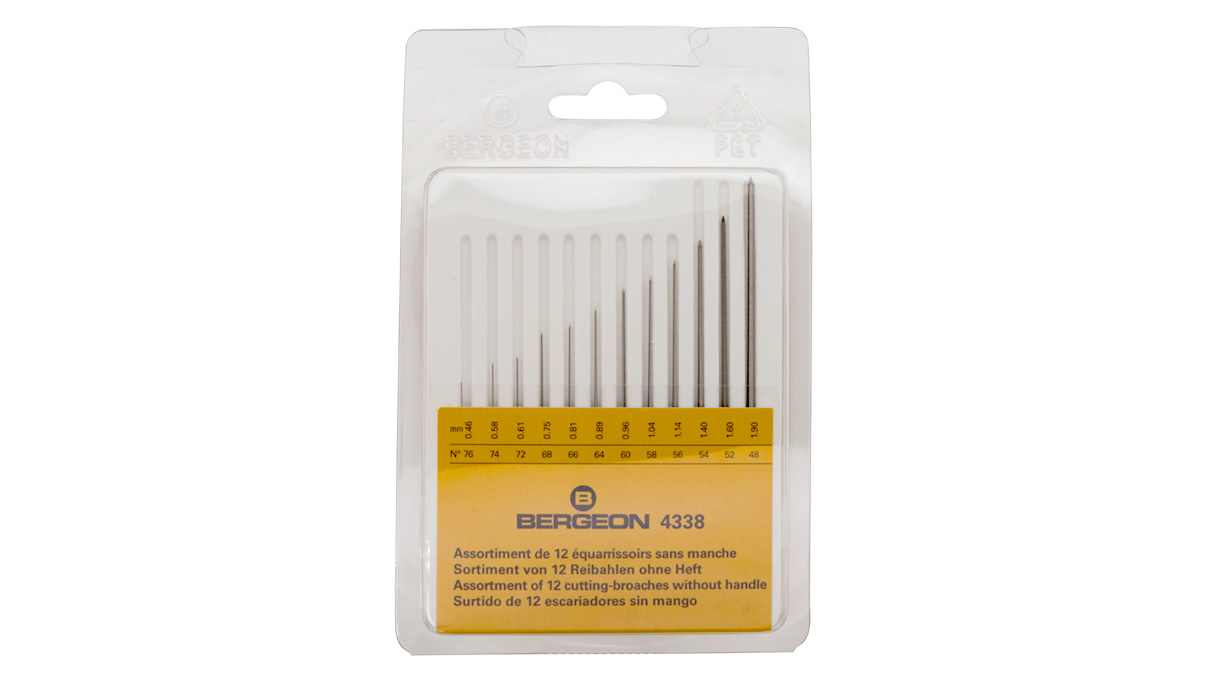 Bergeon 4338 assortment of reamers, without handle, Ø 1,9 - 0,46 mm