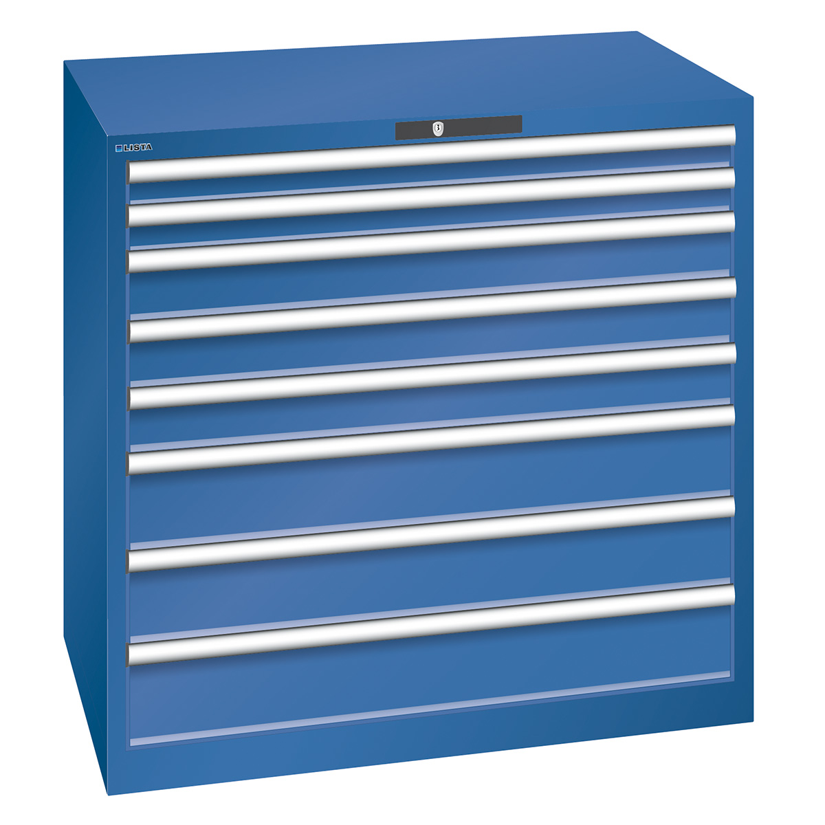 Lista drawer cabinet 54 x 36 E, 8 drawers, gentian blue, Key Lock, height 1000 mm