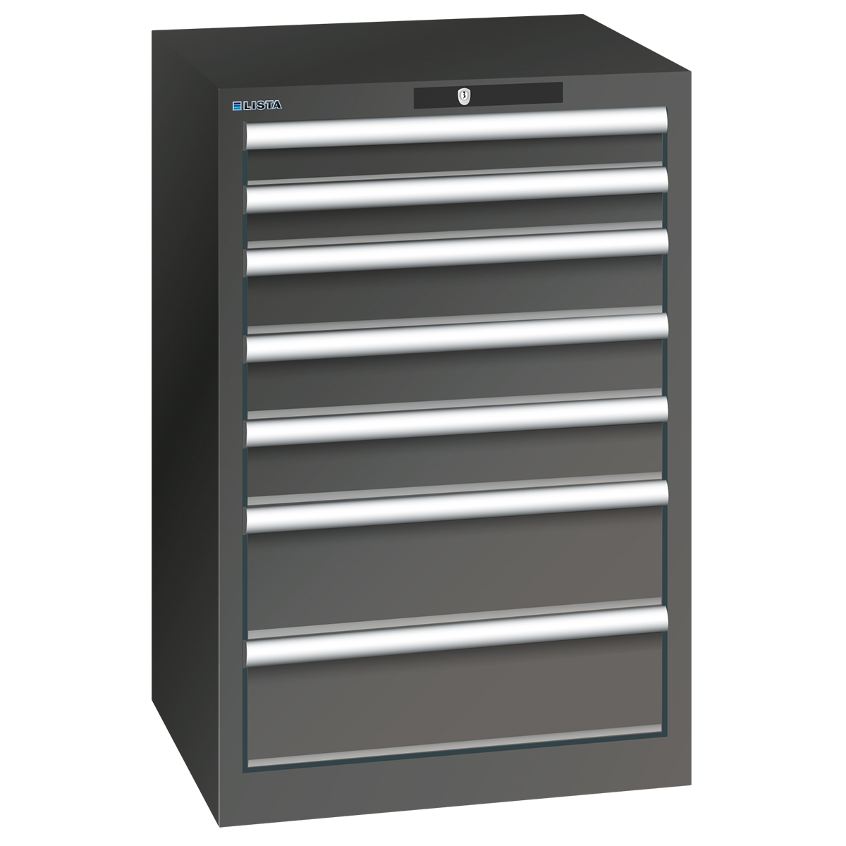 Lista ladekast 27 x 27 E, 7 lades, zwart, Key Lock, hoogte 850 mm