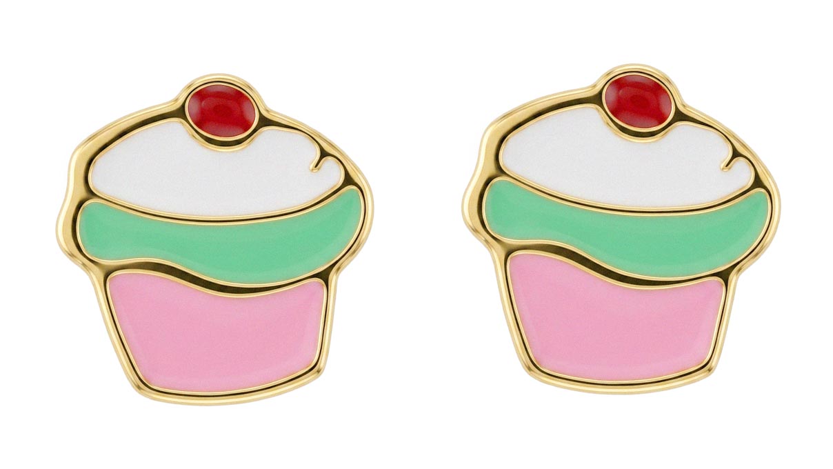 QPP pendientes K16, cupcake esmaltado, inox chapado en oro amarillo, 1 par