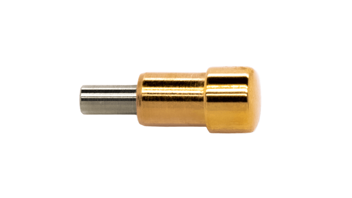 WD-Drücker für Chronographen zum Pressen, Kopf Ø 2,2 mm, Rohr Ø 1,8 mm, Federweg 0,65 mm, vergoldet ( 1 Micron )