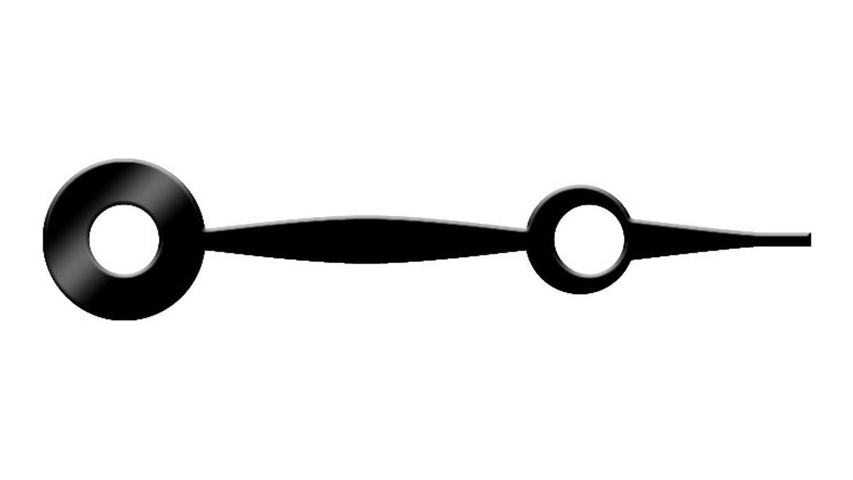 Minute hand, breguetform, black, hole Ø 0,9 mm, length 13,5 mm
