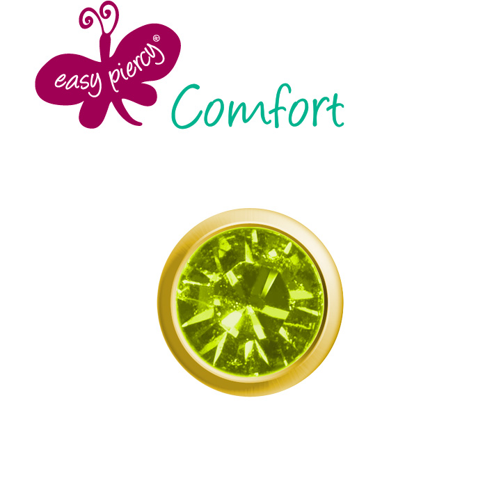 1 paar Easy Piercy Comfort oorknopjes Ø 2,95 mm, verguld, imitatie peridoot