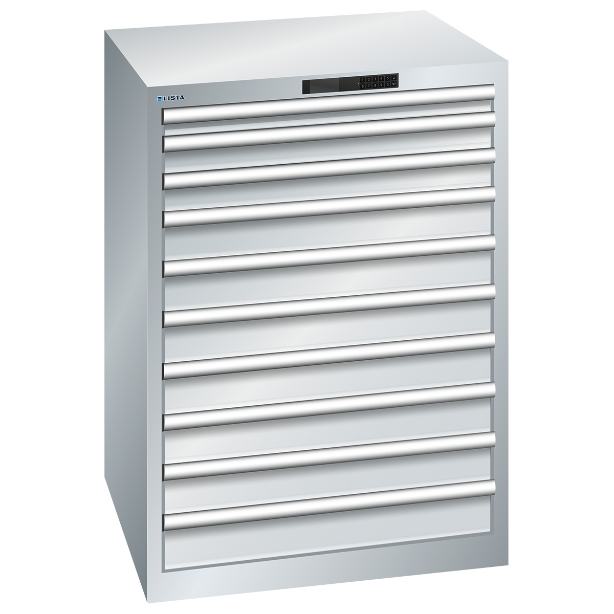 Lista drawer cabinet 36 x 36 E, 10 drawers, light gray, Code Lock, height 1000 mm