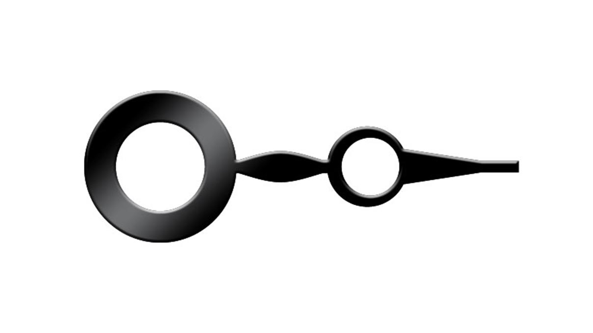 Quartz watch hour hands, breguetform, black, hole Ø 1,2 mm, length 10 mm