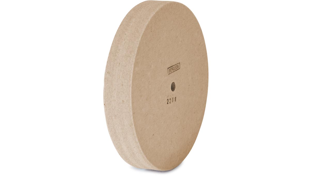 Bergeon 2268 felt disc, wool felt, white, Ø 150 x 25 mm, hole Ø 10 mm