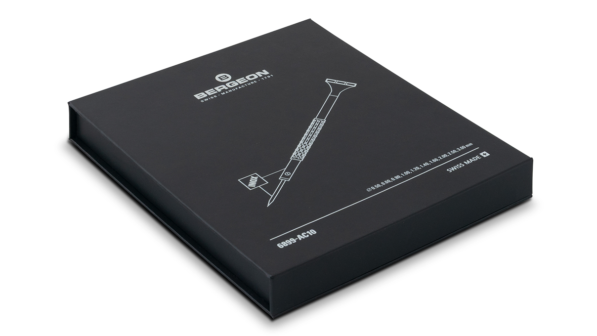 Bergeon 6899-A10 Box mit 10 Schraubendrehern, mit Ersatzklingen