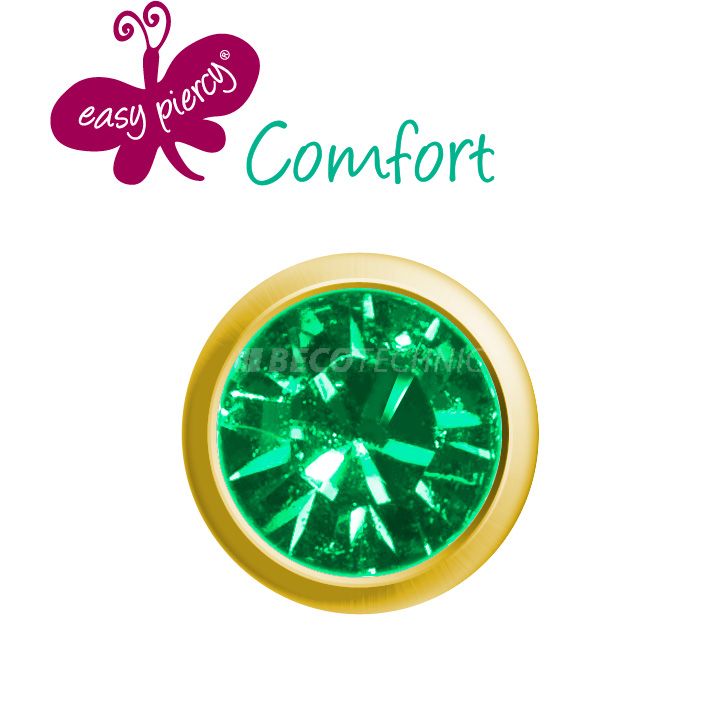 1 paar Easy Piercy Comfort oorknopjes Ø 3,95 mm, verguld, smaragd imitatie
