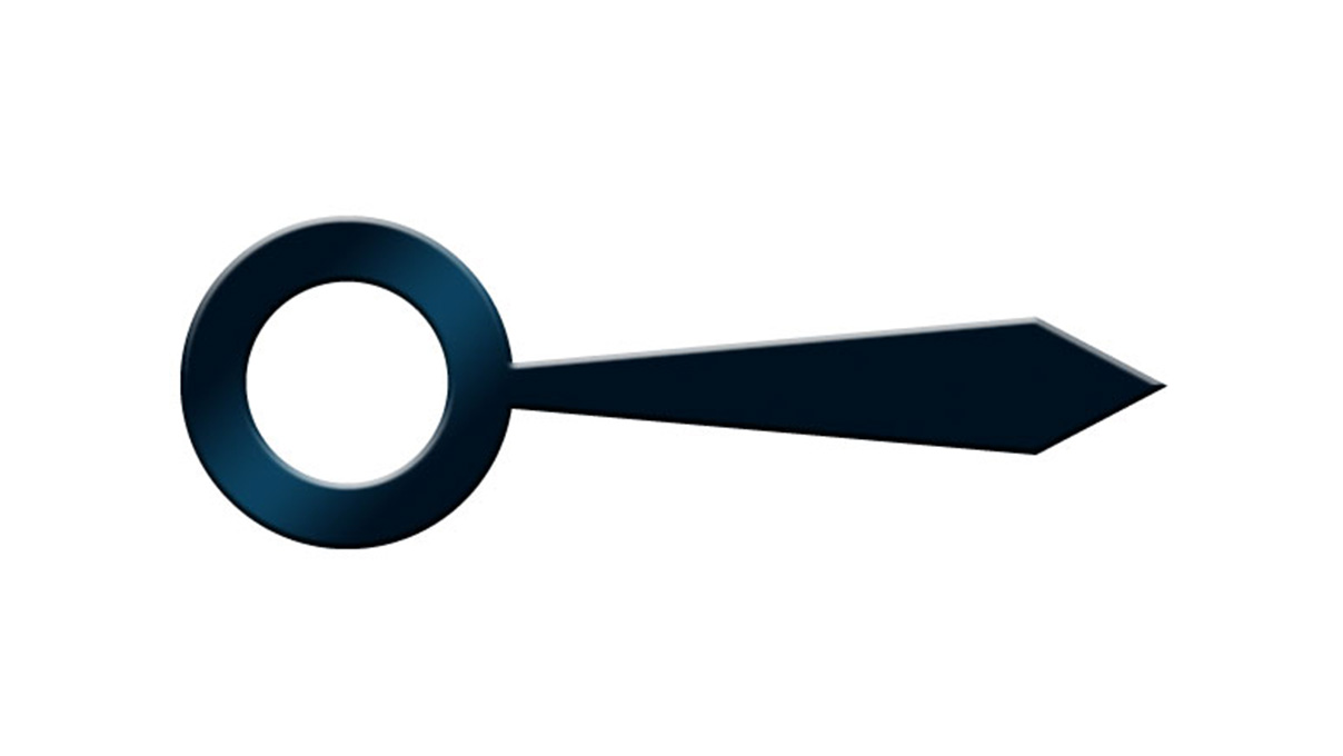 Hour hand, straight broad, blueblack, hole Ø 1,2 mm, length 10 mm