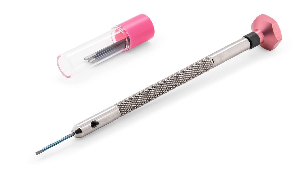 VOH screwdriver, blade 0,9 mm, pink, with replacment spare blade