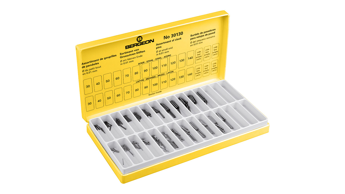 Bergeon 30130 Assortment of pins, steel and brass, conical, 480 pieces