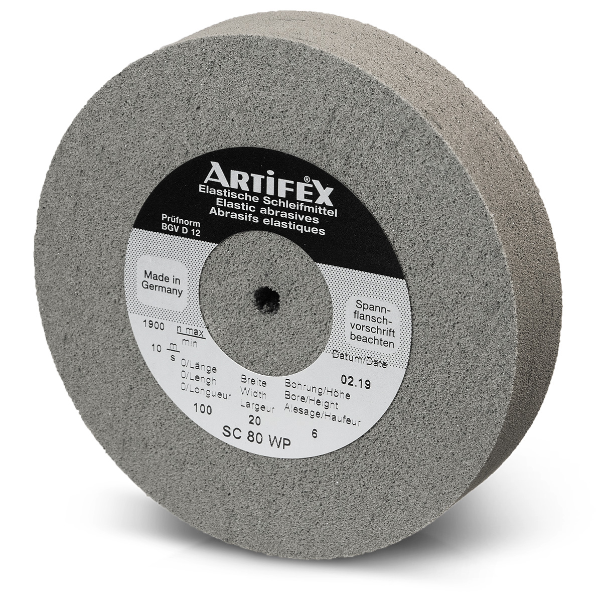 Artifex Schleifscheibe SC 80 VAP, Körnung grob, Härte weich, Ø 100 x 20 mm, Bohrung Ø 25 mm