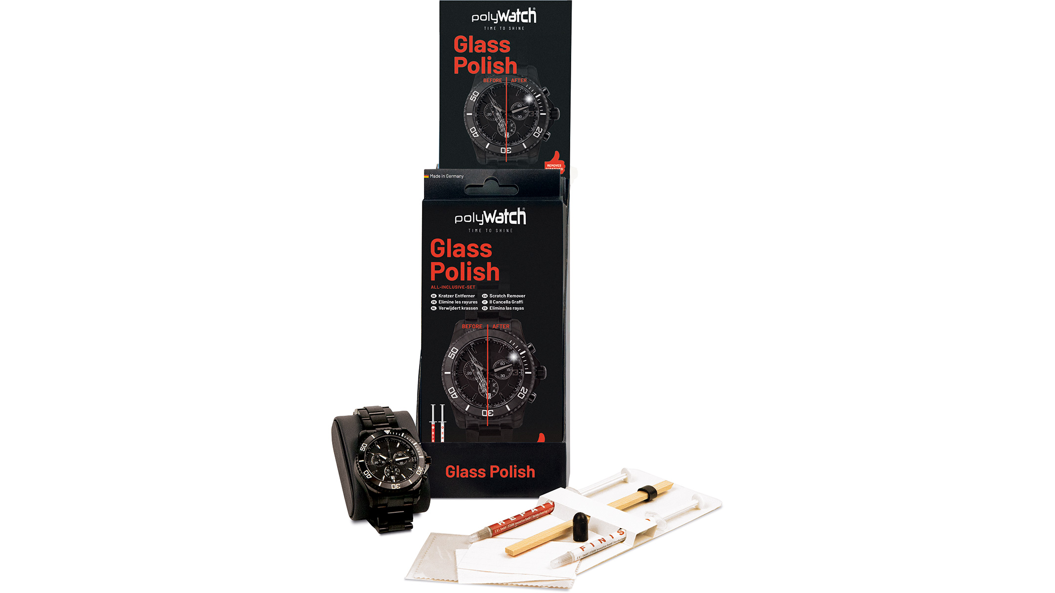 polyWatch Glass Polish, sales display, scratch remover