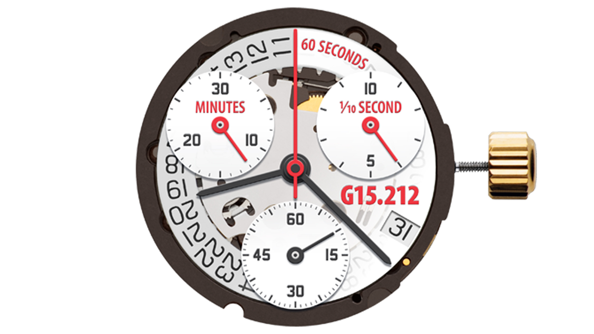 AU-Werk ETA G15.212 H1 10 1/2''' DATE4, HORIZ. SS CHRONO 2PUSHERS Quarz (394 | SR936SW)