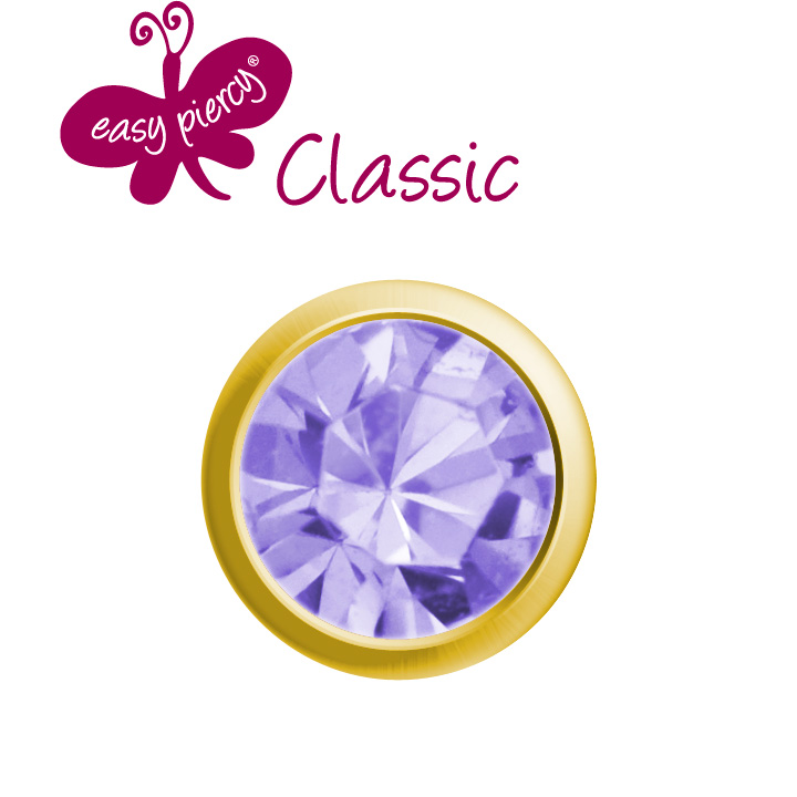 1 pair ear studs Easy Piercy Classic, gold plated, alexandrite imitation