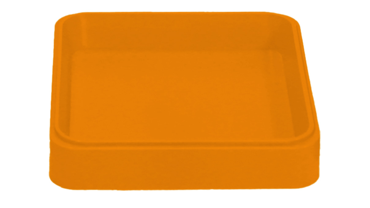 Bergeon 2378 C O Vierkant dienblad van kunststof, zuurbestendig, oranje, 50 x 50 x 10 mm