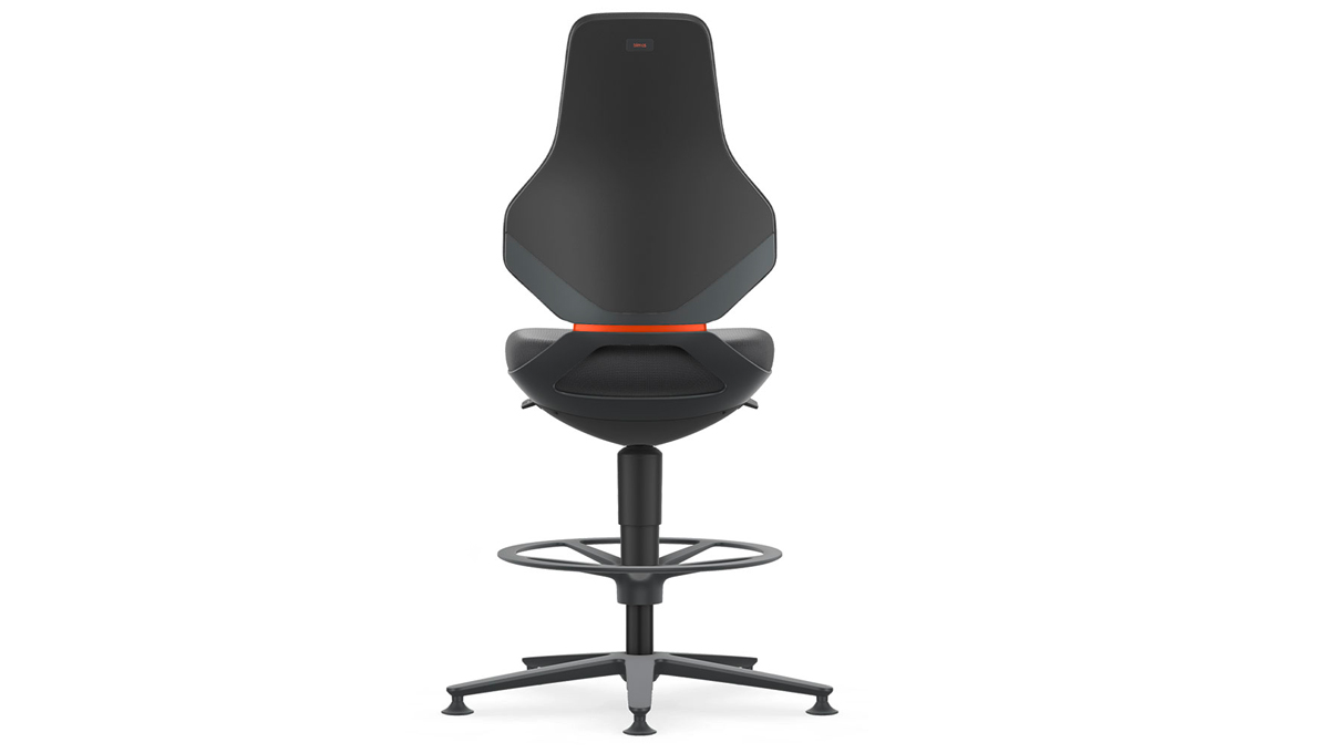 Bimos Texon hightech werkstoel, met glijders en stervoet, zithoogte 57 - 81 cm, auto-motion technologie, zonder zitkussen, Auto-
Motion technologie, frame zwart, Flex-Back oranje
