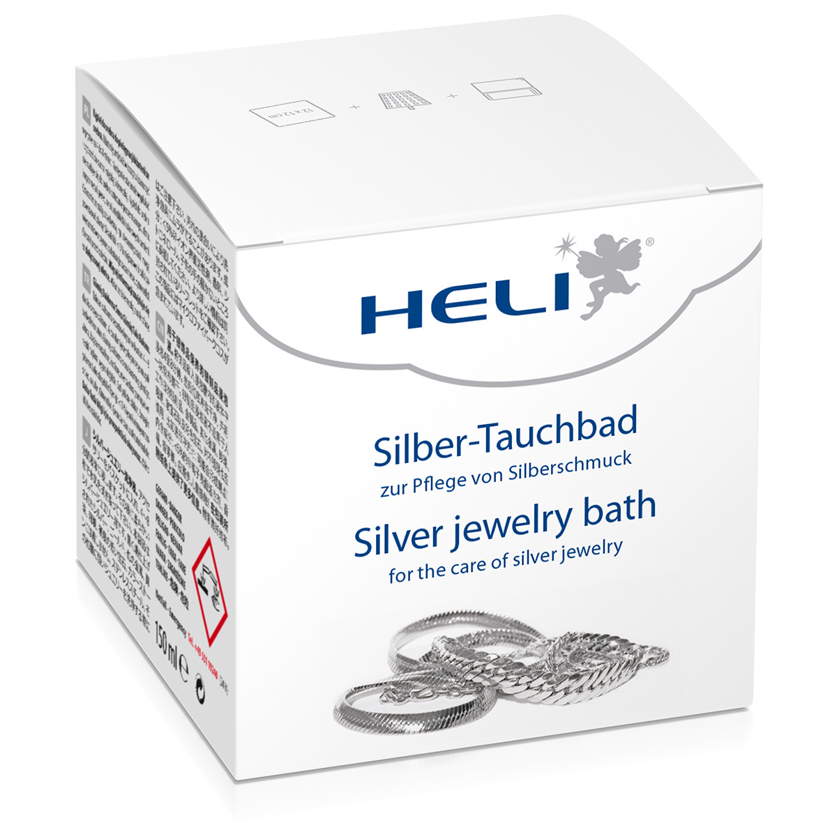 Heli zilveren juwelenbad met spoelmandje en reinigingsdoekje, juweliersverpakking, 150 ml