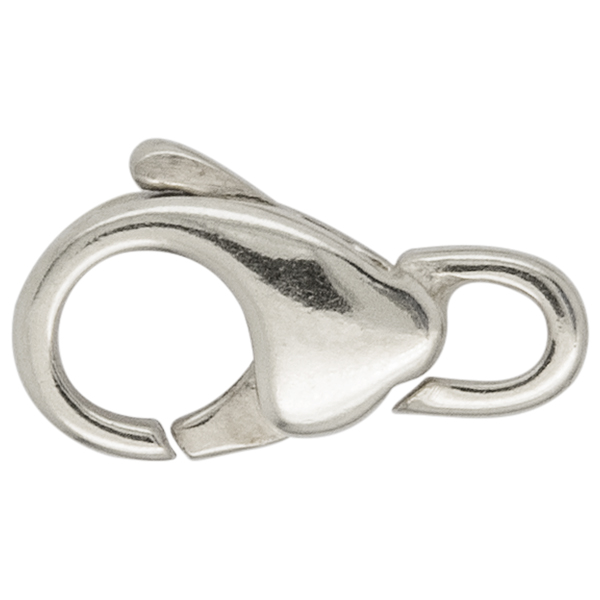 Mosquetón, fundido, abombado, anilla abierta, 925/- plata, 15,5 mm