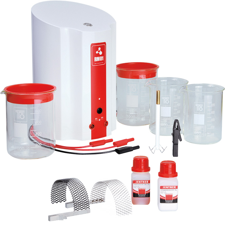 Jentner RM01 small-scale electroplating device, set with rhodium accessories