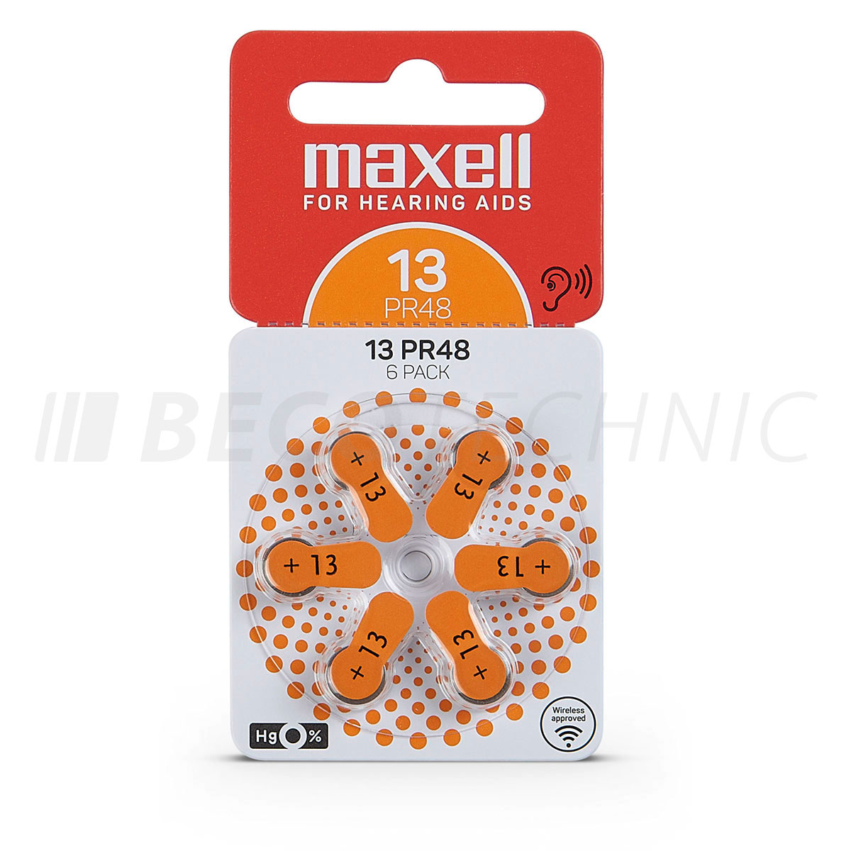 Maxell 6 hoortoestelbatterijen nr. 13, blisterverpakking