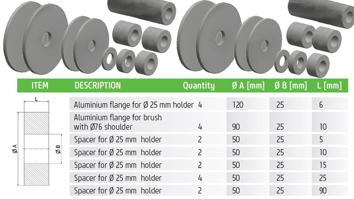 Set flange and spacer for 2 steel stakes Ø 25