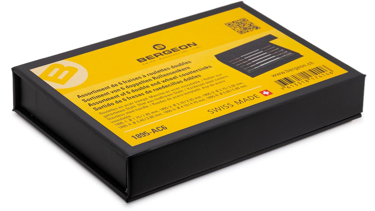 Bergeon 1895-AC6 assortiment van roller verzinkboren, 6 stuks