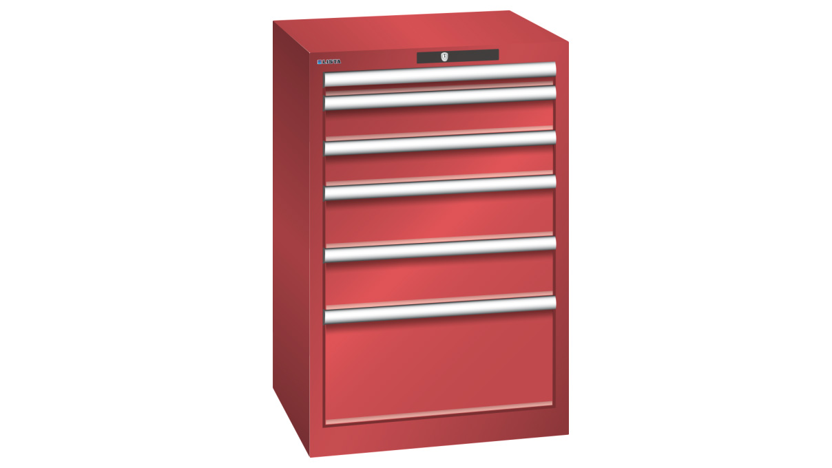 Lista Schubladenschrank 27 x 27 E, 6 Schubladen, rubinrot, Key Lock, Höhe 850 mm