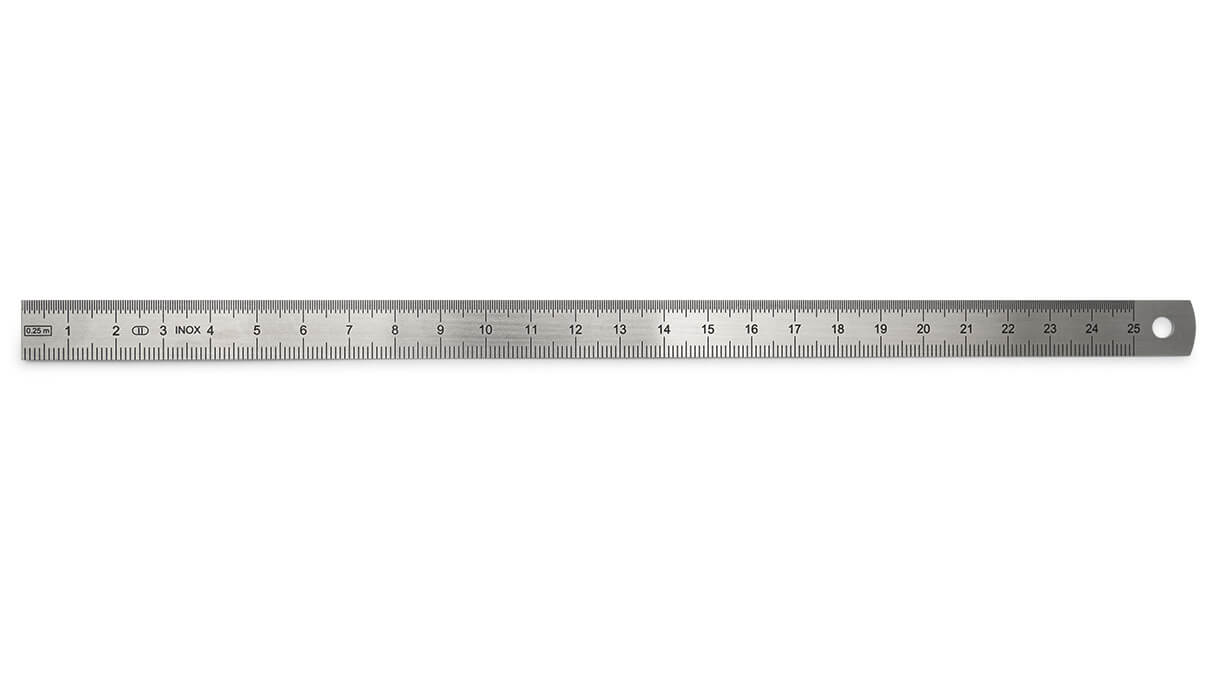 Metal ruler, stainless steel, 2 scales, 250 mm