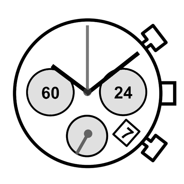 Mvt. Miyota FS23 High Hand 10 1/2''' DATE4.5 SC 24H SS MIN Quartz (377 | SR626SW) - Slanted Push