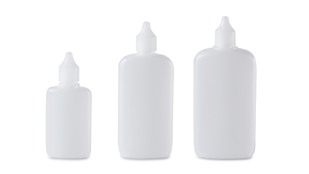 Set of 9 squeeze bottles, 50 - 150 ml, with caps, dosing aids and funnel