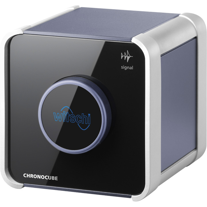 Witschi ChronoCube for clock function test, design: steel