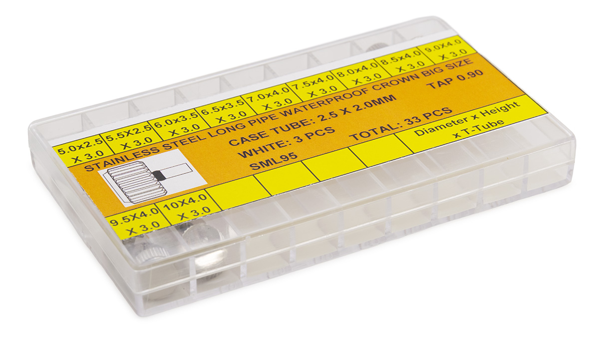 Assortiment 33 WD-kronen roestvrij long post  GW 0,90 mm