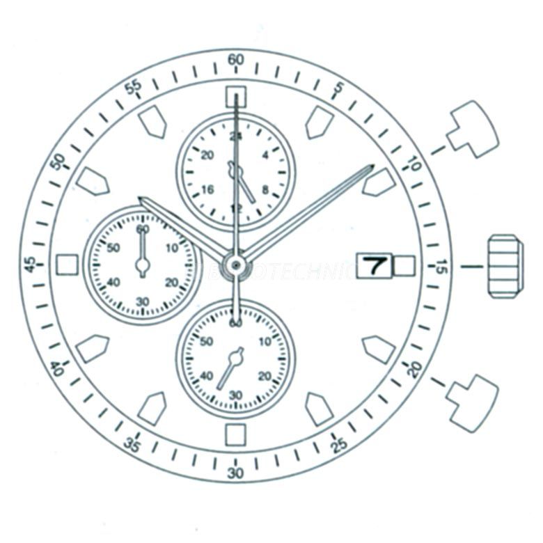 AU-Werk Miyota FS10 10 1/2''' DATE3 CHR 24H SEC MIN Quarz (377 | SR626SW) - Slanted Push