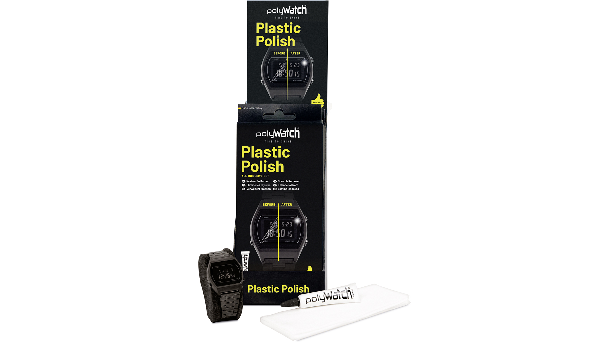 polyWatch Plastic Polish, Verkaufsdisplay, Kunststoff Polierpaste