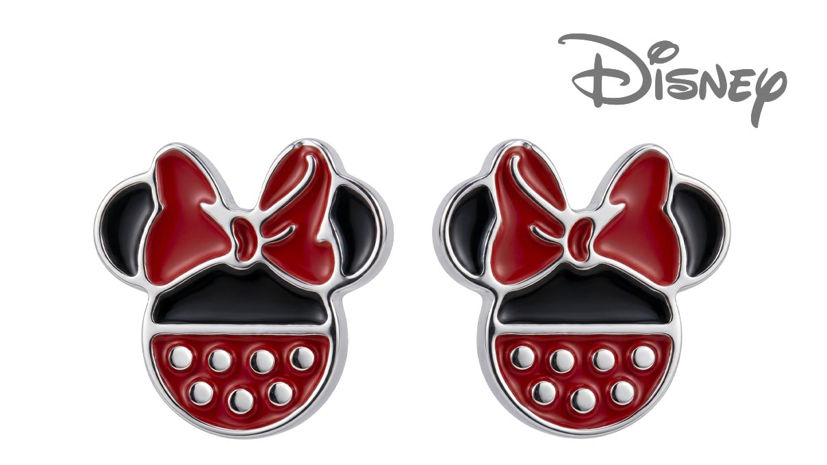QPP Ohrstecker JCM8, Minnie, Emaille rot & schwarz, Disney-lizenziert, weiß, 1 Paar