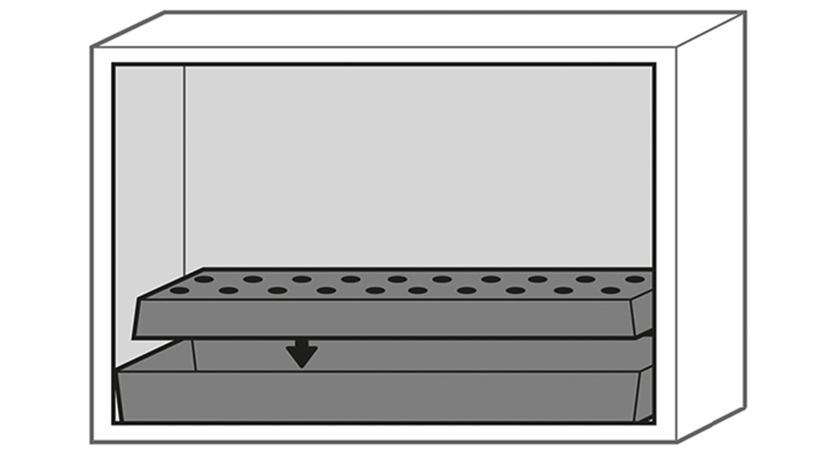 Onderbouwveiligheidskasten type 90, breedte 110,2 cm, 2 vleugeldeuren, 1 geperforeerd inzetstuk, 1
bodemopvangbak