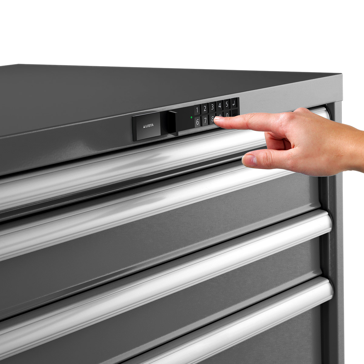 Lista drawer cabinet 54 x 27 E, 8 drawers, pure white, Code Lock, height 1000 mm