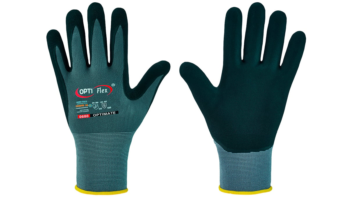 Optimate Opti Flex handschoenen, polyamide, grijs/zwart, maat S / 7