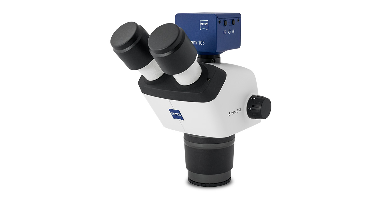 Zeiss Stemi 355 trino, Stereomikroskopkörper, trinokular, mit Kamera-Schnittstelle, Zoompositionen 0,72x bis 4x