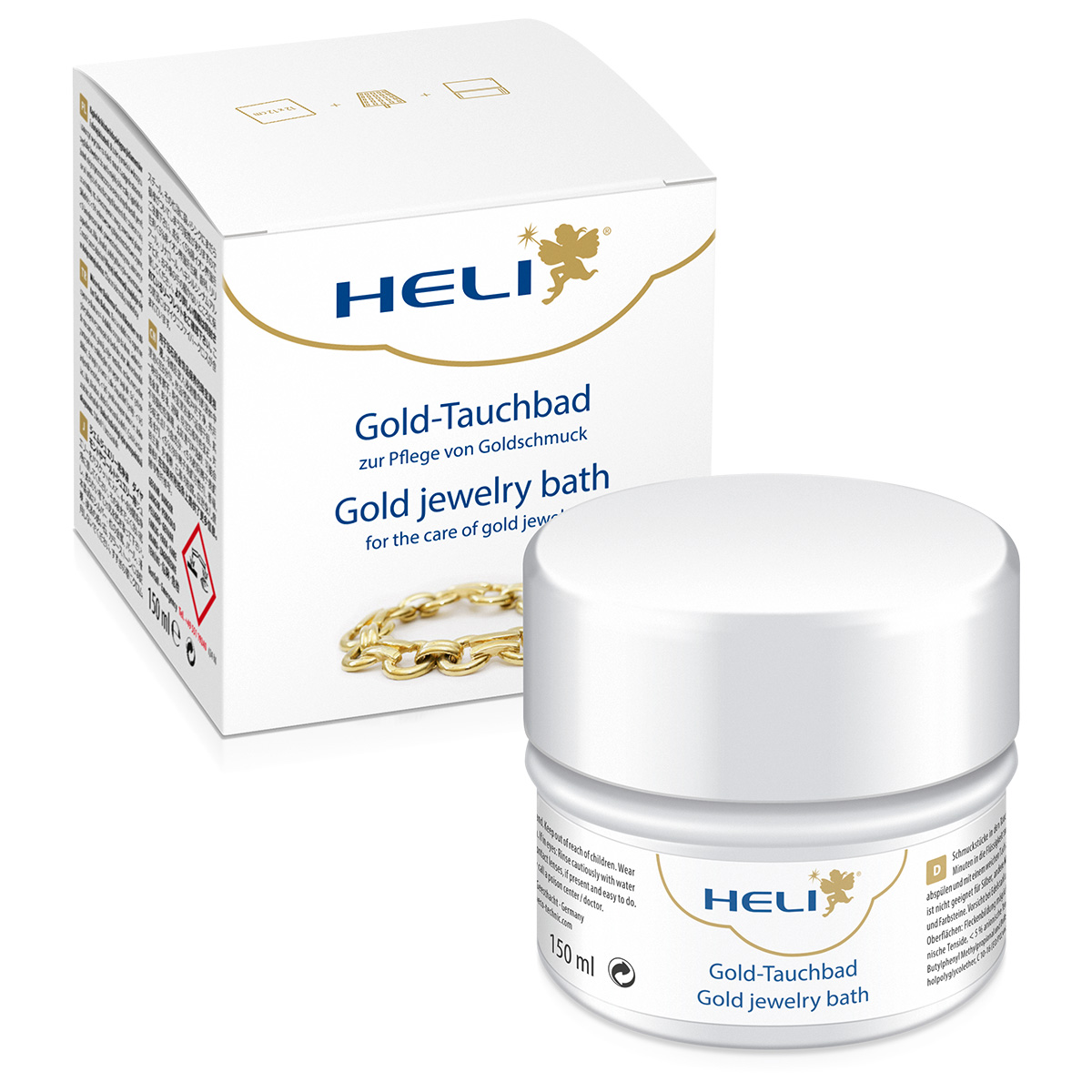 Heli dompelbad goud met wasmandje en verzorgingsdoekje, juweliersverpakking, 150 ml