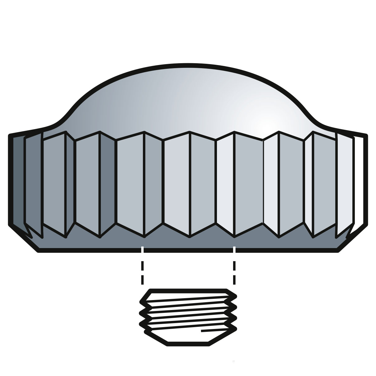 Kroon Domed 920 D, roestvrij staal, Ø 5,0, buis 2,5, schroefdraad 0,9, waterdicht