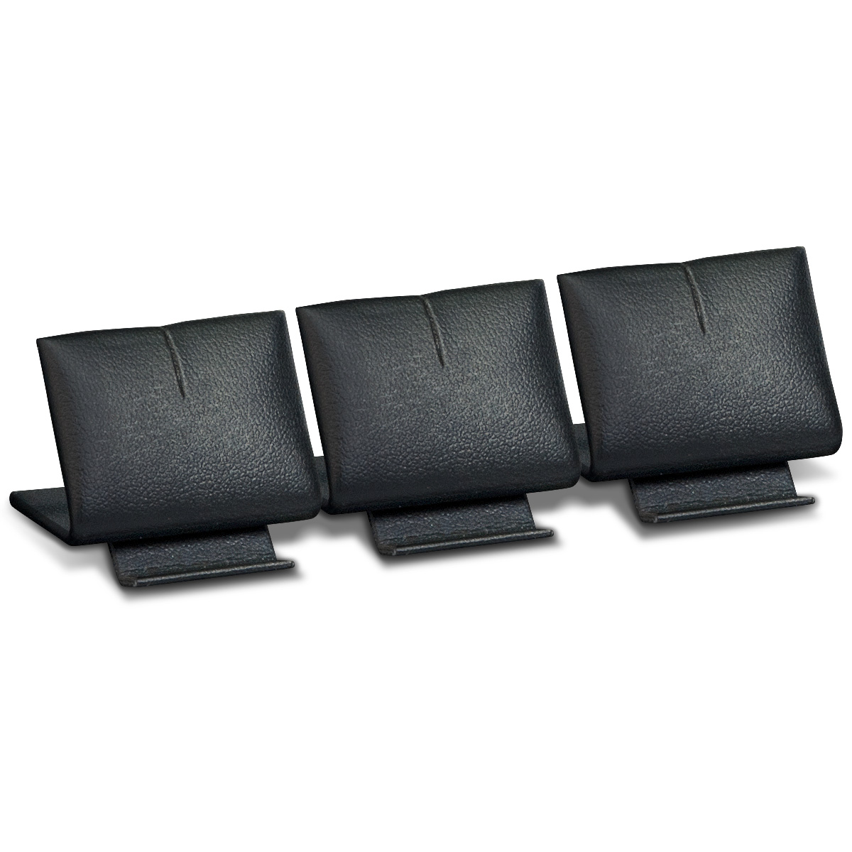 Triple presentation display for pendants, low, smooth leather imitation, black, LxWxD ca. 3,0 x 11,0 x 3,0 cm