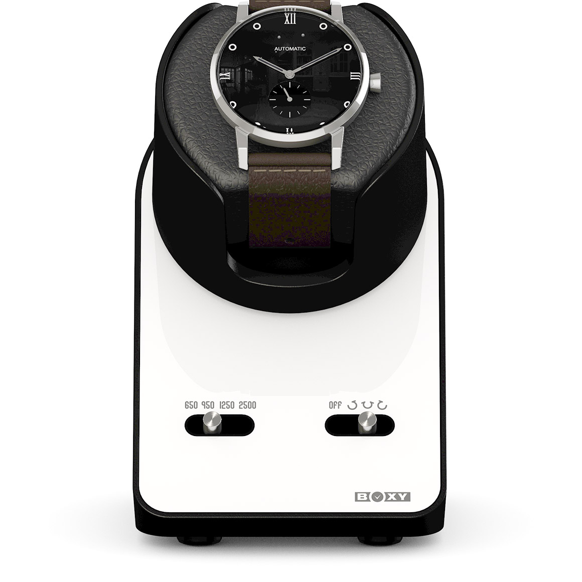 Boxy BLDC Nightstand, horlogebeweger voor 1 horloge, Pure White, met USB-oplaadkabel