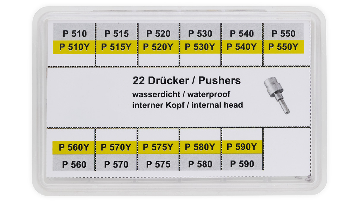 Assortment of pushes, waterproof, stainless steel, white and yellow , 22 pieces