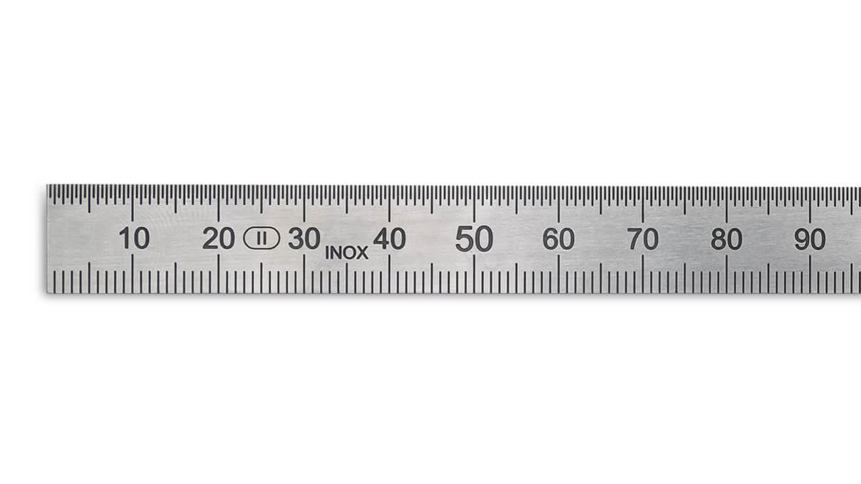 Metal ruler, stainless steel, 2 scales, 150 mm
