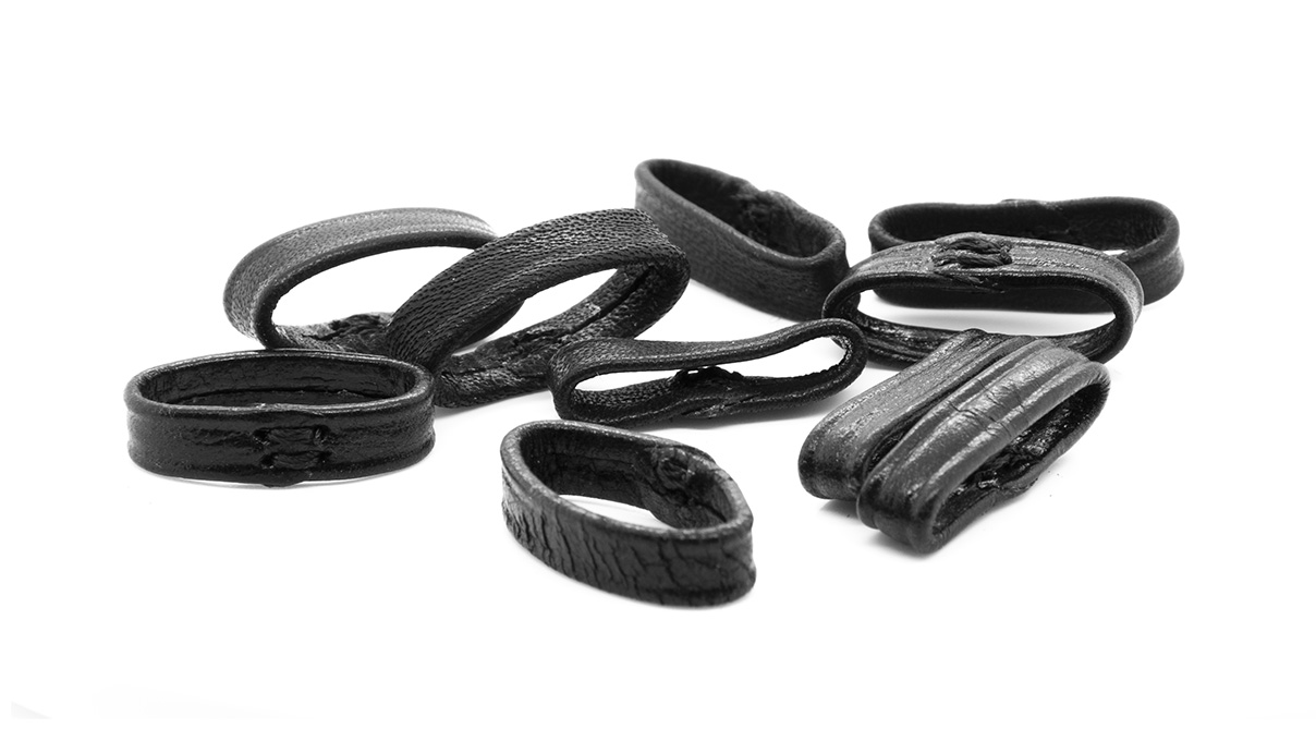 Leather loops for leather watch straps, 16 mm, black