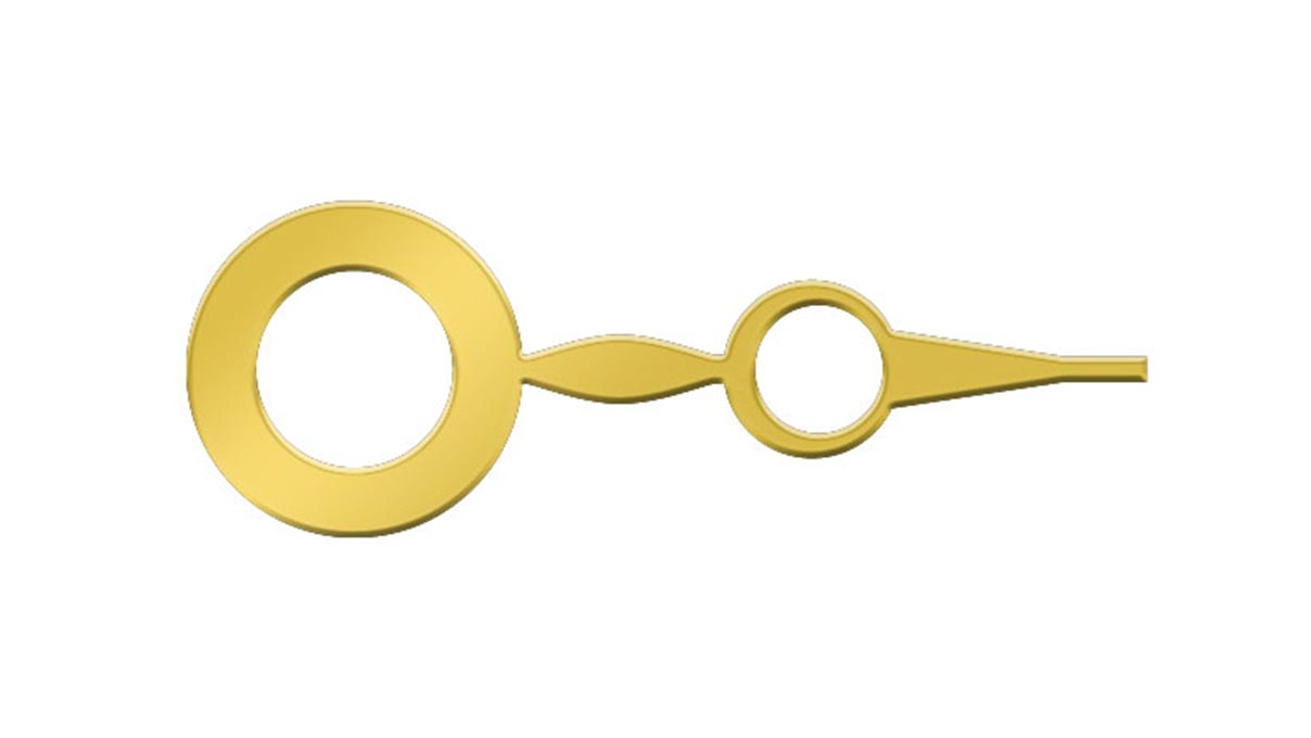 Stundenzeiger, Breguetform, gelb, Bohrung Ø 1,2 mm, Länge 10 mm