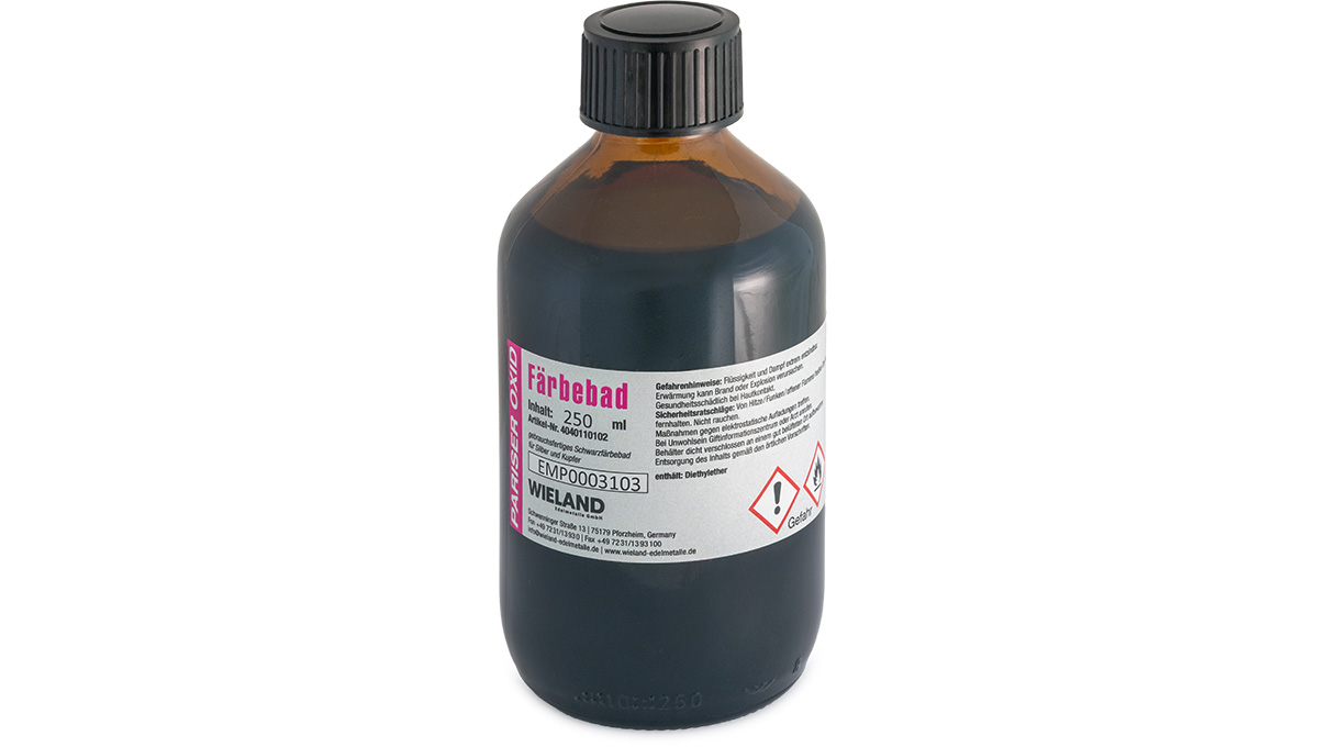 Oxyde de Paris, bain de coloration pour l'argent et le cuivre, contenant du palladium, prêt à l'emploi, 250
ml