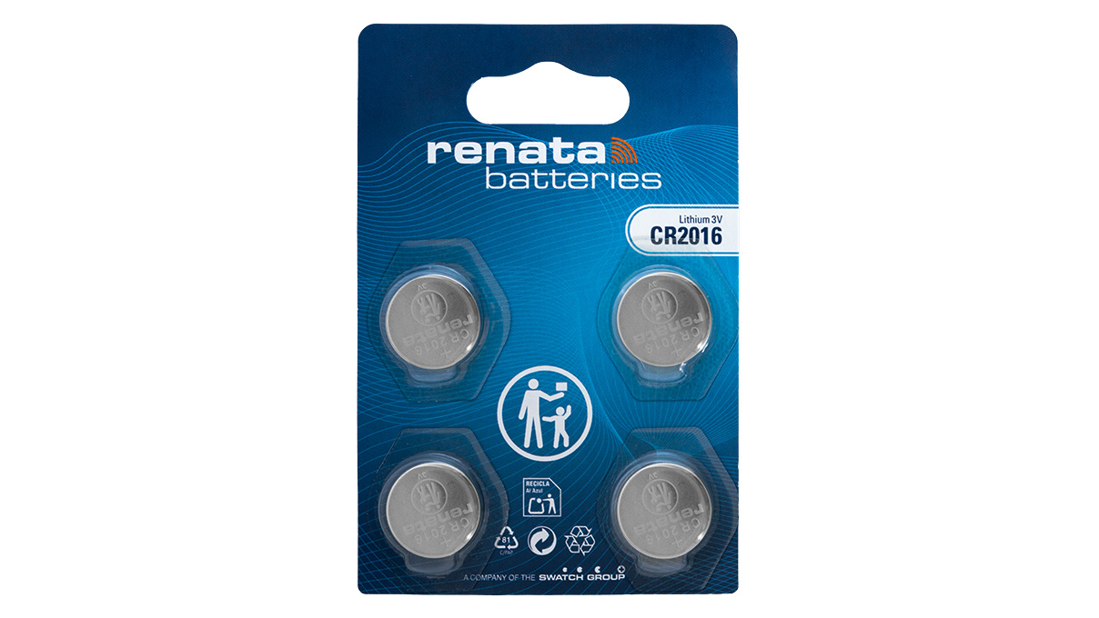 Renata CR2016 Lithium‑Knopfzelle, 3 V, nicht wiederaufladbar, 4er Blister